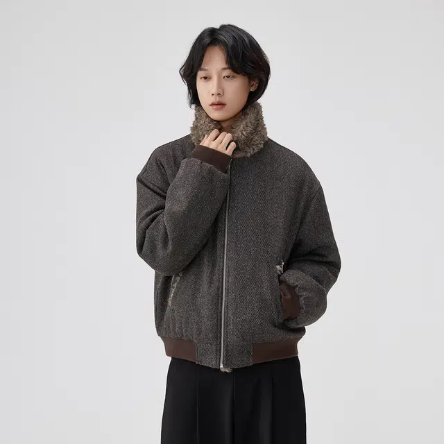 BENMYSHOWER Wool Collar Padded Coat