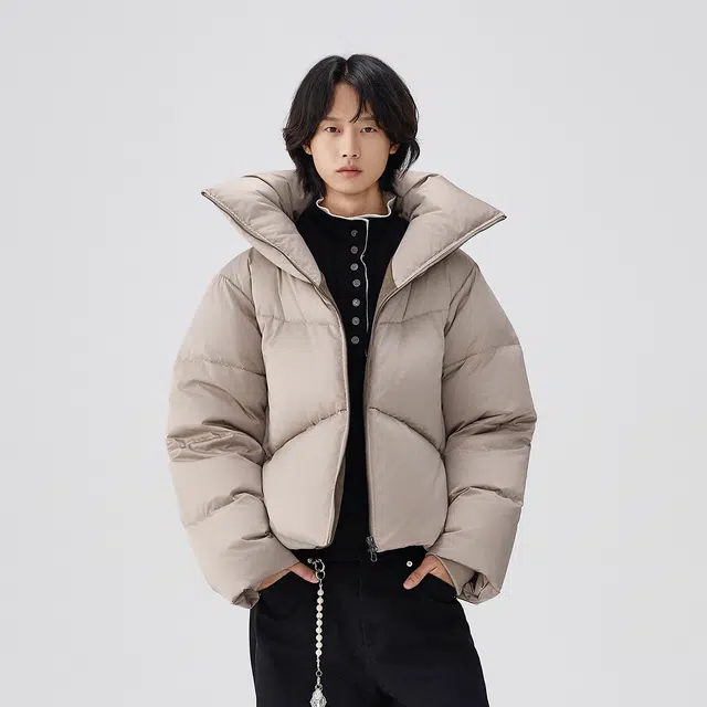 BENMYSHOWER Plaid Lined Short Down Jacket