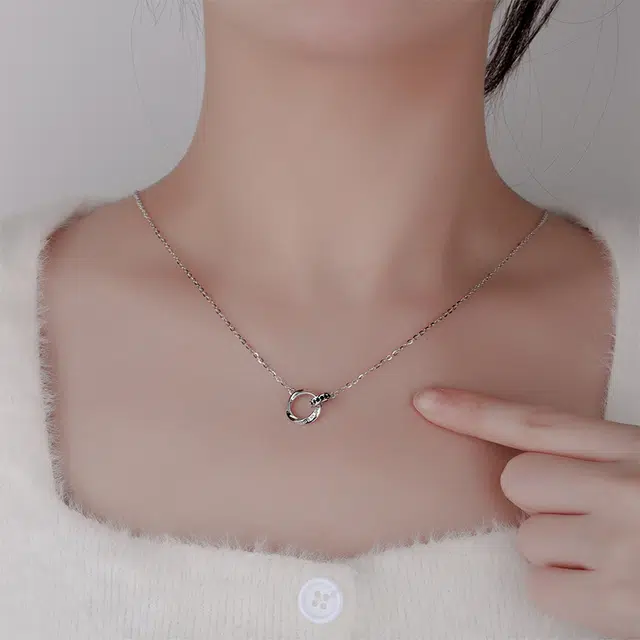 【宝藏单品|纯银999】 岁月静好 莫比乌斯 环环相扣 无尽的爱璀璨闪耀 轻奢高级感几何圆环创意小众设计感可调节锁骨链#好运 足银 项链 女款