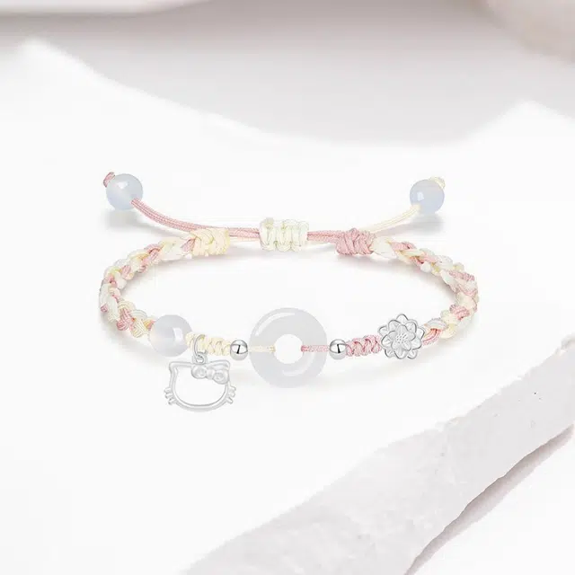 【S999足银|镂空猫咪】 岁月静好 萌趣可爱猫猫 卡通个性甜美萌宠日常礼赠轻奢设计精致显白恋爱告白通勤百搭 琉璃 玉石手绳 男女同款情侣款