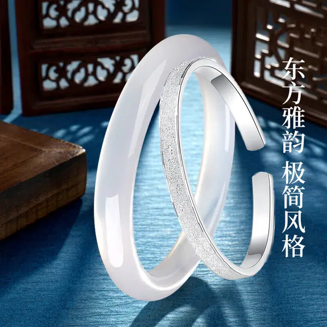 岁月静好 【精选高品质】白月光贵妃镯爱如繁星叠戴一步一响古典素圈新中式恋爱磁场汉服旗袍 清冷感#好运 玻璃猫眼 手镯 男女同款情侣款