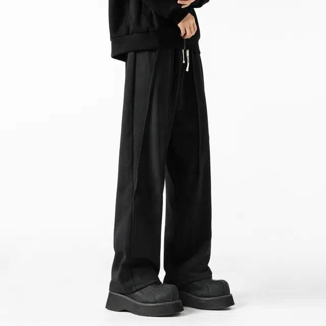 蓝精灵 脏脏扎染满印显高显瘦垂感美式高街潮牌简约痞帅针织卫裤褶皱情侣潮流百搭舒适柔软亲肤日常通勤宽松直筒阔腿运动休闲裤 男女同款