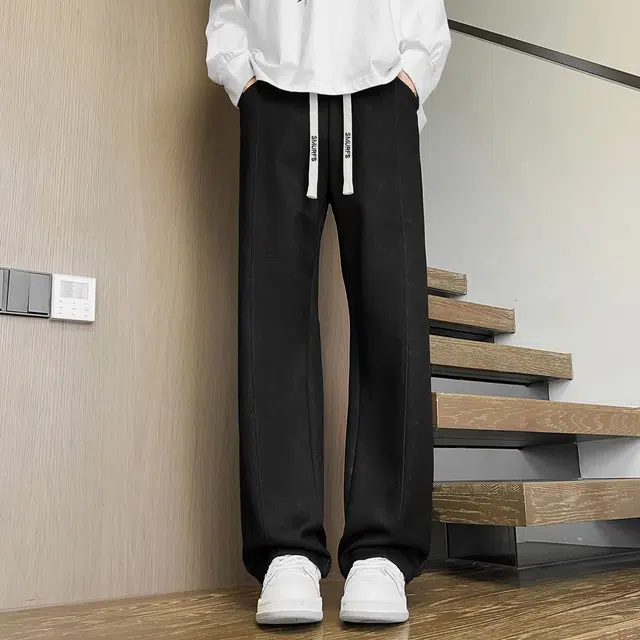 蓝精灵 显高显瘦显腿长垂感美式高街潮牌简约休闲扎染脏脏裤舒适柔软亲肤潮流百搭帅气时尚日常通勤系带宽松直筒阔腿针织运动裤 男女同款