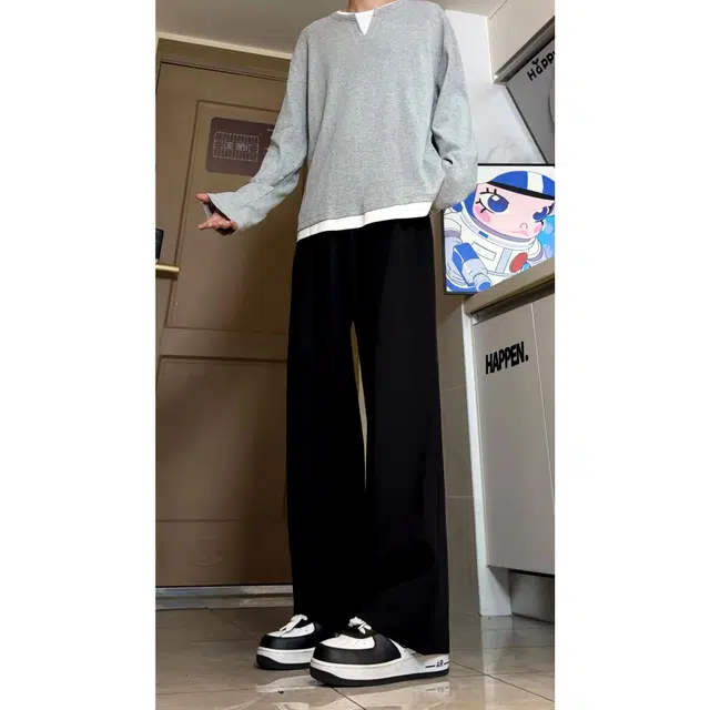 蓝精灵 三本针美式高街潮牌简约纯色基础款休闲宽松经典时尚高级感慵懒松弛感帅气舒适柔软垂感日常通勤出行百搭直筒西装裤 男女同款