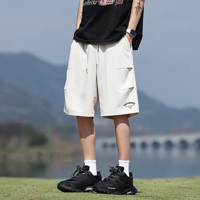 蓝精灵 美式五分沙滩潮流印花简约舒适过膝速干宽松透气运动风篮球裤跑步健身训练休闲短裤 男女同款