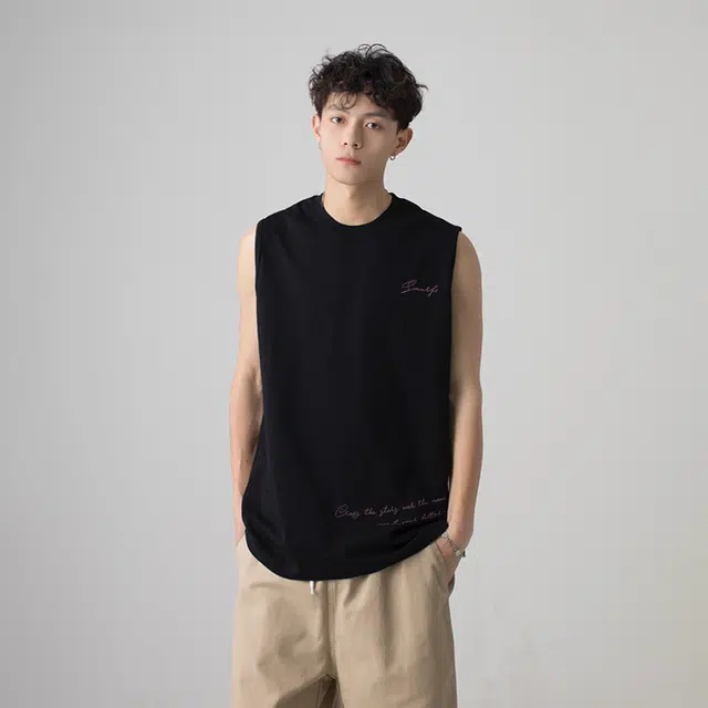 蓝精灵 美式潮流百搭简约个性涂鸦宽松舒适休闲时尚日常垂感圆领无袖背心 男女同款