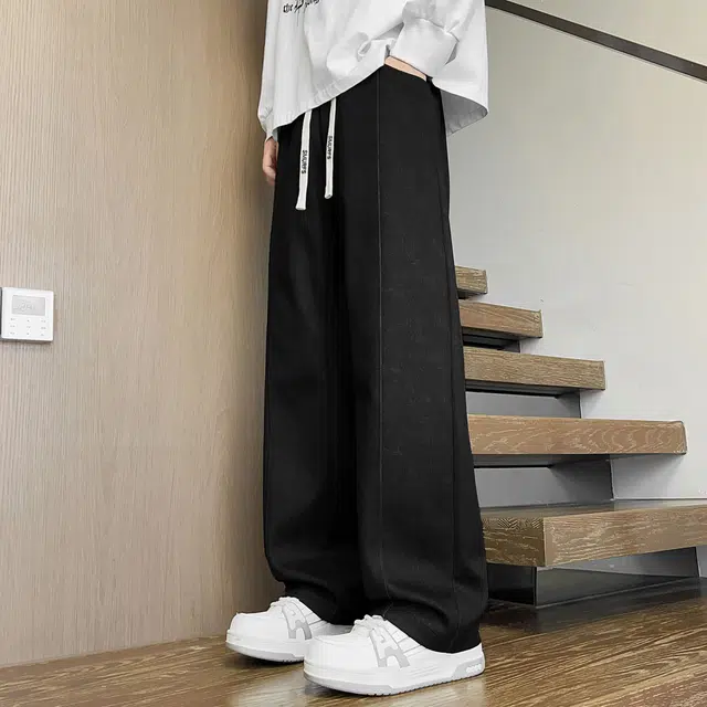 蓝精灵 显高显瘦显腿长垂感美式高街潮牌简约休闲扎染脏脏裤舒适柔软亲肤潮流百搭帅气时尚日常通勤系带宽松直筒阔腿针织运动裤 男女同款