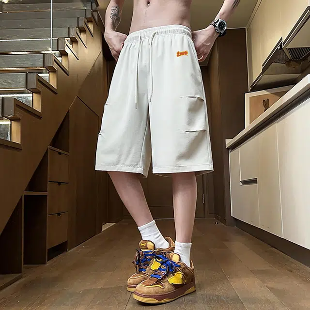 蓝精灵 美式潮流舒适过膝五分沙滩透气运动印花简约速干宽松风篮球裤跑步健身训练休闲短裤 男女同款
