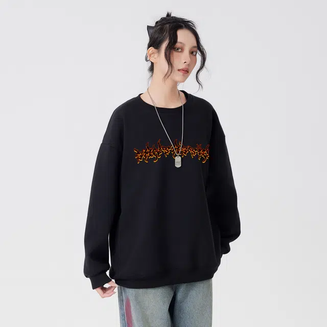蓝精灵 美式高街潮纯色简约设计宽松舒适百搭时尚户外日常通勤圆领落肩袖卫衣 男女同款