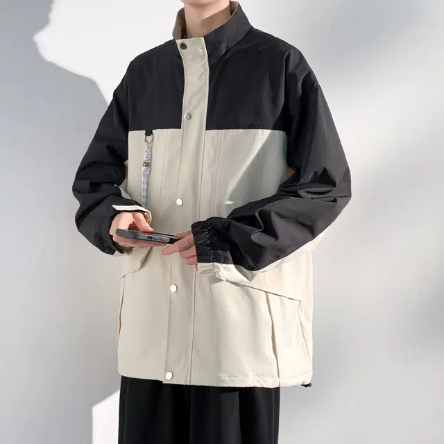 蓝精灵  防风防水户外机能风美式高街潮牌复古撞色拼接休闲翻领拉链开衫外套帅气情侣潮流百搭宽松飞行员教练山系夹克 男女同款