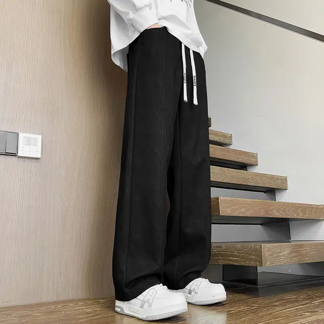 蓝精灵 显高显瘦显腿长垂感美式高街潮牌简约休闲扎染脏脏裤舒适柔软亲肤潮流百搭帅气时尚日常通勤系带宽松直筒阔腿针织运动裤 男女同款