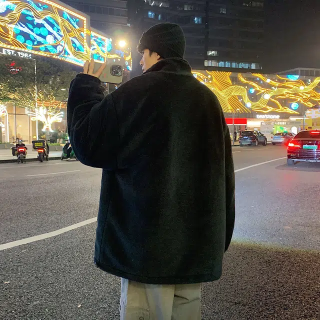 蓝精灵 显高显瘦羊羔毛加绒加厚保暖棉衣美式高街潮牌复古简约纯色休闲宽松棉袄子防风防寒休闲外套情侣潮流百搭帅气棉服 男女同款