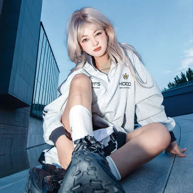 【Contrast学院风】蓝精灵 美式潮流教练服勋章字母印花撞色三条杠秋冬季立领拉链休闲拼接嘻哈设计感插肩袖开衫防风外套卫衣 男女同款
