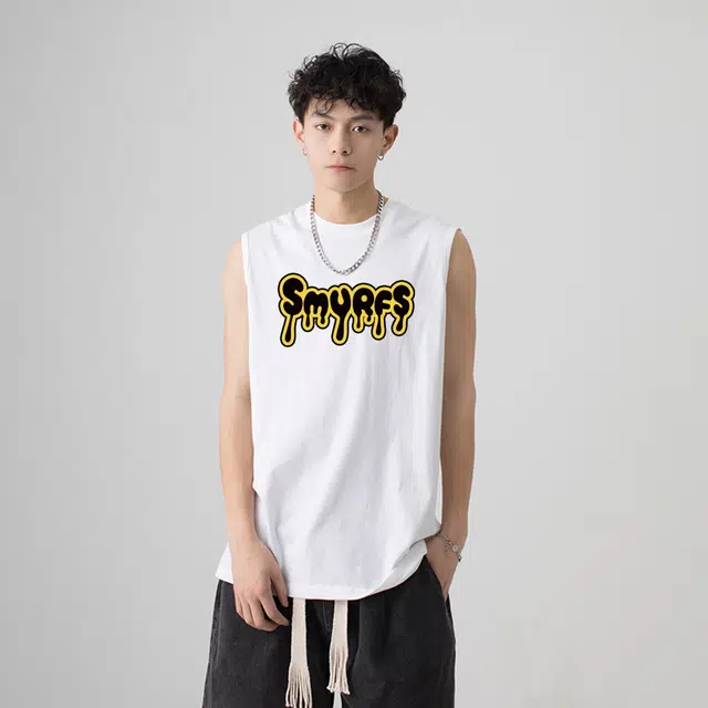 蓝精灵 美式潮流趣味亮色多巴胺宽松舒适休闲时尚百搭简约个性涂鸦印花日常垂感圆领无袖背心 男女同款