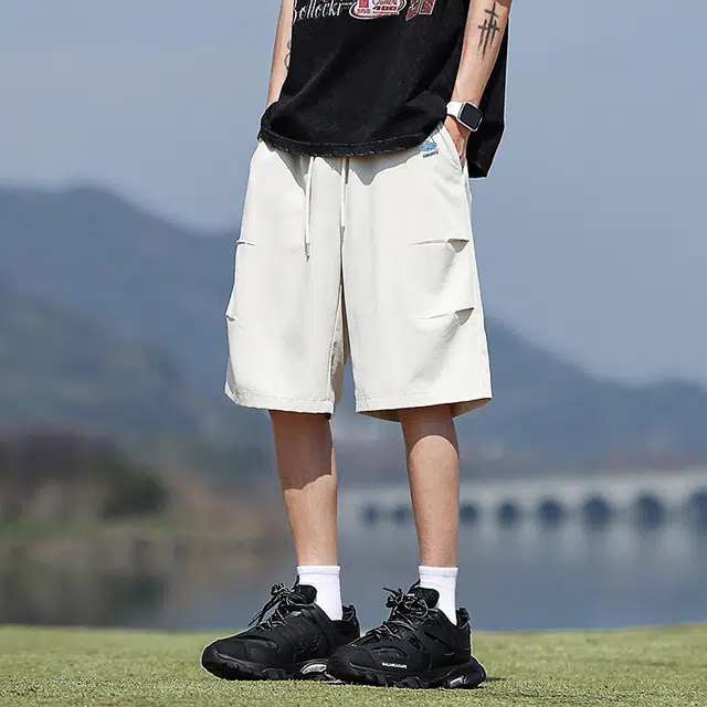 蓝精灵 美式潮流宽松透气运动小印花五分沙滩速干简约舒适过膝风篮球裤跑步健身训练休闲短裤 男女同款