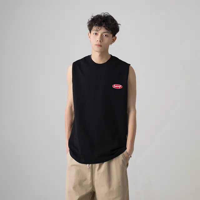 蓝精灵 美式潮流百搭简约纯棉舒适宽松舒适休闲时尚日常垂感个性手写字涂鸦印花圆领套头无袖背心 男女同款