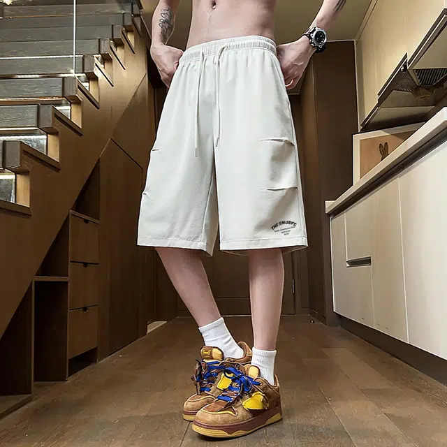 蓝精灵 美式五分沙滩潮流印花简约舒适过膝速干宽松透气运动风篮球裤跑步健身训练休闲短裤 男女同款