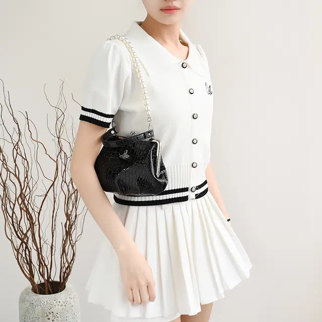 兰宝梵 适用西太后 星球饺子包 珍珠链条斜挎替换配件改造包带 超纤 肩带 包周边 女款 黑色