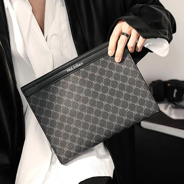 木林森 韩版简约时尚大气格子纹 涤纶（聚酯纤维） 手拿包 男款 花纹