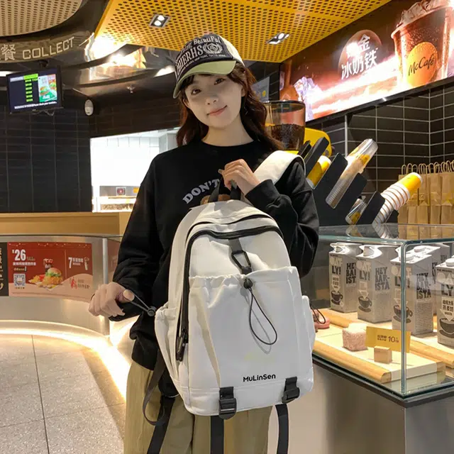 木林森 森系简约休闲风大容量初高中大学生上课通勤防泼水轻便电脑背包 尼龙 双肩包 男女同款情侣款 多色