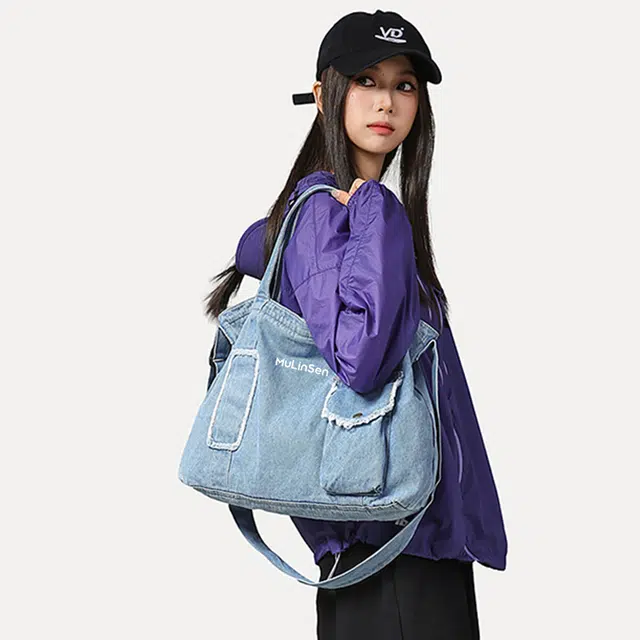 木林森 时尚复古大容量通勤百搭 牛仔布和涤纶 斜挎单肩包 常规 男女同款情侣款 浅蓝色/深蓝色