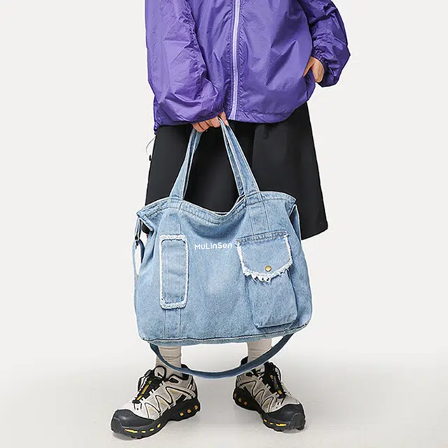 木林森 时尚复古大容量通勤百搭 牛仔布和涤纶 斜挎单肩包 常规 男女同款情侣款 浅蓝色/深蓝色