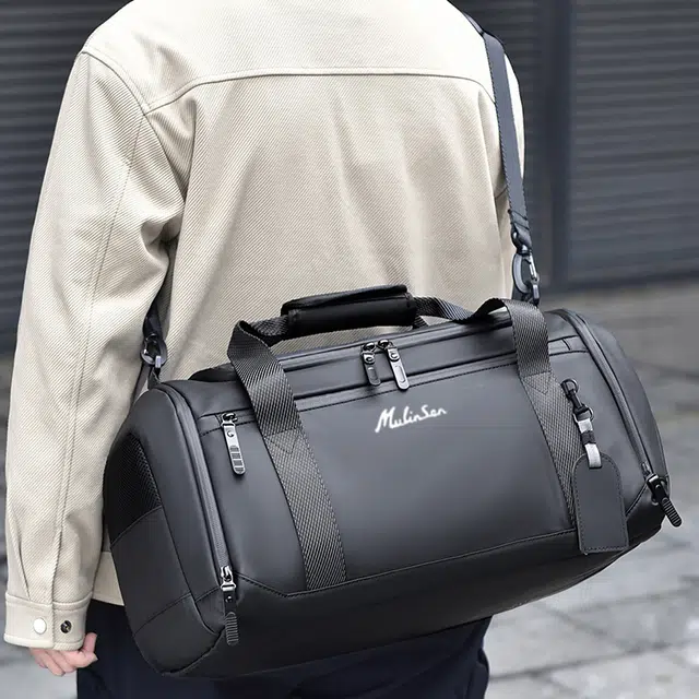 木林森 大号大容量多功能通勤出行干湿分离鞋仓时尚潮流百搭运动健身包 牛津布 旅行包手提包斜挎包 男女同款情侣款 黑色/灰色