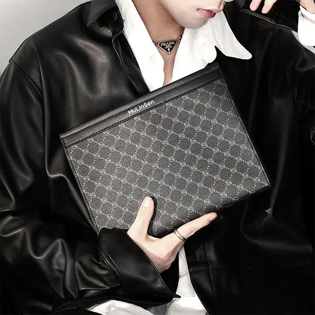 木林森 韩版简约时尚大气格子纹 涤纶（聚酯纤维） 手拿包 男款 花纹