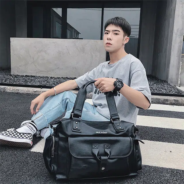 木林森 潮流出差短途旅行收纳轻便通勤百搭 涤纶 单肩斜挎包手提包 男款 黑色