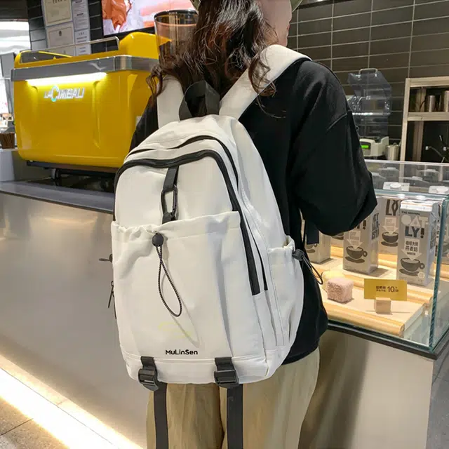 木林森 森系简约休闲风大容量初高中大学生上课通勤防泼水轻便电脑背包 尼龙 双肩包 男女同款情侣款 多色