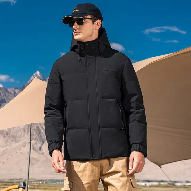 鸭鸭 石墨烯蓄热系列 青中年纯色商务休闲百搭短款连帽户外防寒保暖工装羽绒服 男款