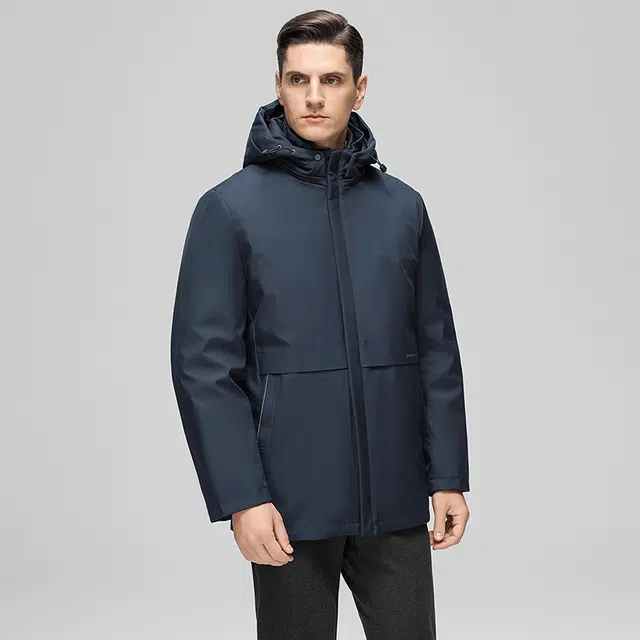 鸭鸭 薄款三合一中老年纯色商务休闲百搭拆卸帽户外防寒保暖工装风中长款羽绒服 男款