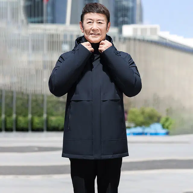 鸭鸭 中老年爸爸装纯色商务休闲百搭拆卸帽户外日常穿搭防寒保暖中长款羽绒服 男款