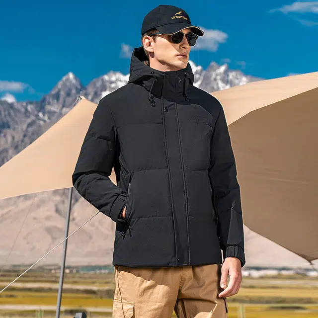 鸭鸭 石墨烯蓄热系列 青中年纯色商务休闲百搭短款连帽户外防寒保暖工装羽绒服 男款