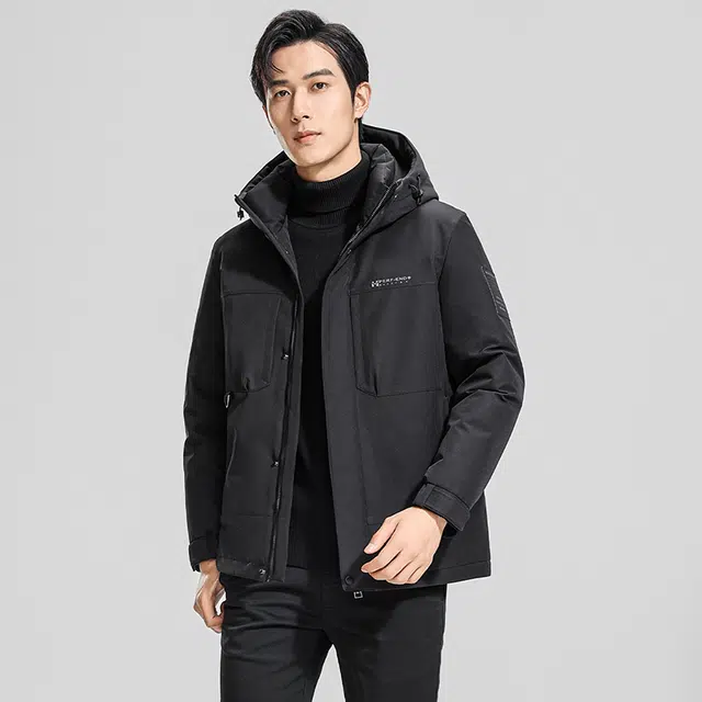 鸭鸭 纯色韩版休闲百搭短款连帽羽绒服 男款