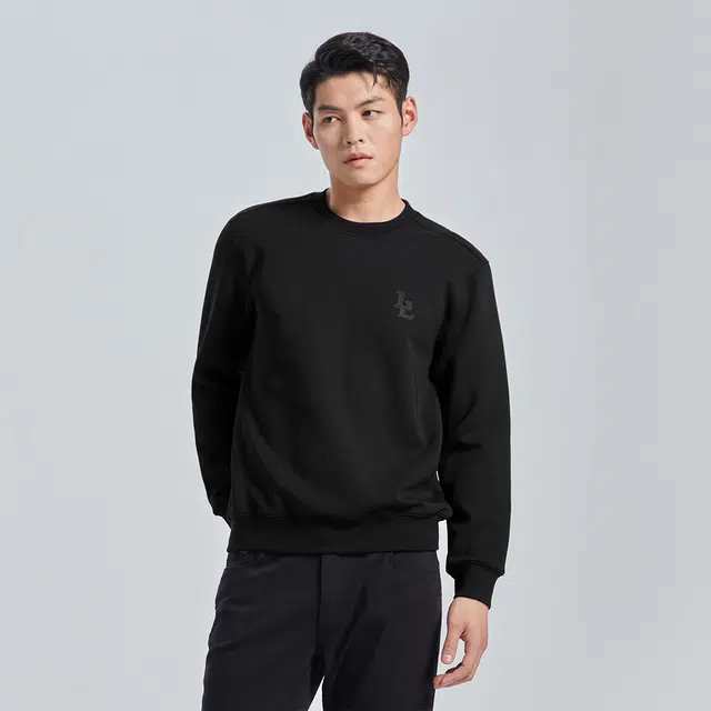 利郎 远红外发热 休闲圆领直筒纯色卫衣 男款