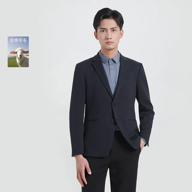 利郎 绵羊毛修身商务休闲西服外套单排两粒扣质感纯色极简风西装 男款 深蓝