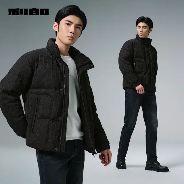 利郎 都市休闲肌理提花立领短款保暖商务通勤冬季羽绒服 男款