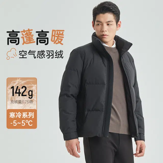利郎 防泼水立领保暖短款商务休闲纯色极简风质感羽绒服 男款