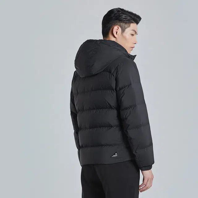 利郎 防水厚款保暖商务休闲连帽纯色极简风羽绒服 男款 黑色