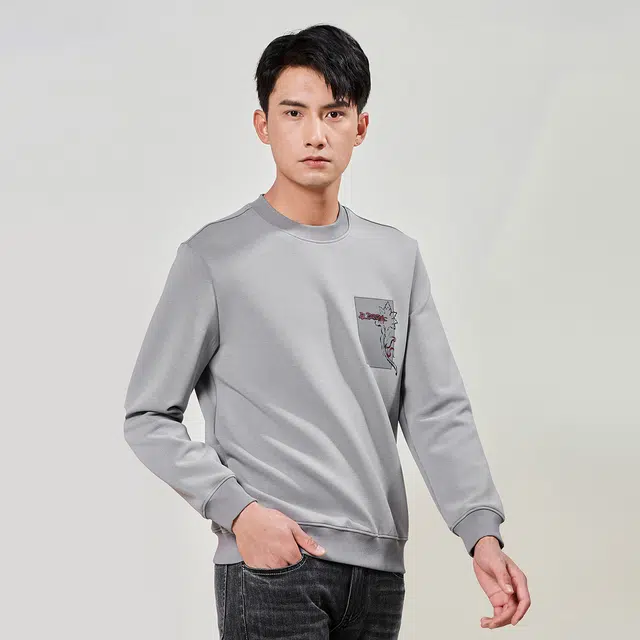 利郎 印花商务休闲弹力圆领几何图案极简风百搭卫衣 男款 浅灰