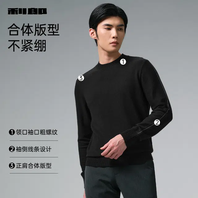 利郎 时尚都市纯色半高领含山羊绒质感简约保暖冬季毛衣 男款