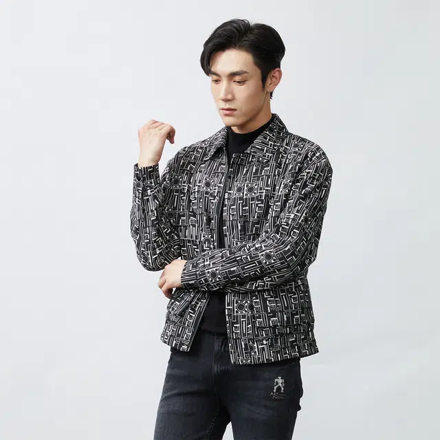 利郎 厚款时尚翻领保暖几何图案短款极简风夹克外套 男款 白/黑/灰