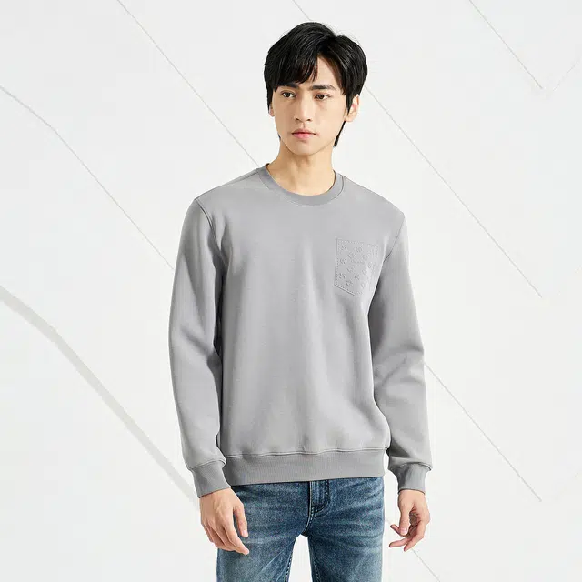 利郎 商务休闲圆领凹凸印花打底极简风套头卫衣 男款 黑色
