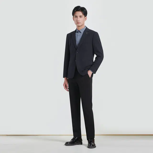 利郎 绵羊毛修身商务休闲西服外套单排两粒扣质感纯色极简风西装 男款 深蓝