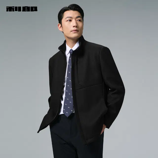 利郎 品味商务保暖绵羊毛纯色立领休闲通勤冬季大衣 男款