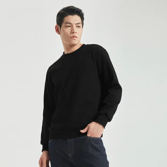 利郎 加绒内里圆领保暖商务休闲合身纯色质感百搭极简风卫衣 男款 黑色