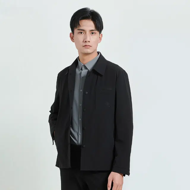 利郎 商务休闲纯色翻领单排扣长袖夹克外套 男款 黑色