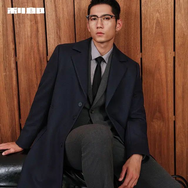 利郎 品位商务绵羊毛重磅保暖纯色中长款大翻领冬季毛呢大衣 男款