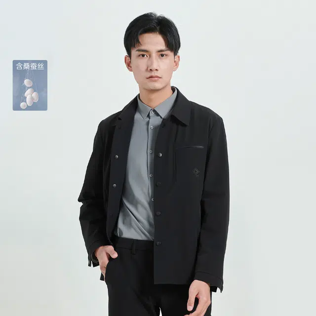 利郎 商务休闲纯色翻领单排扣长袖夹克外套 男款 黑色